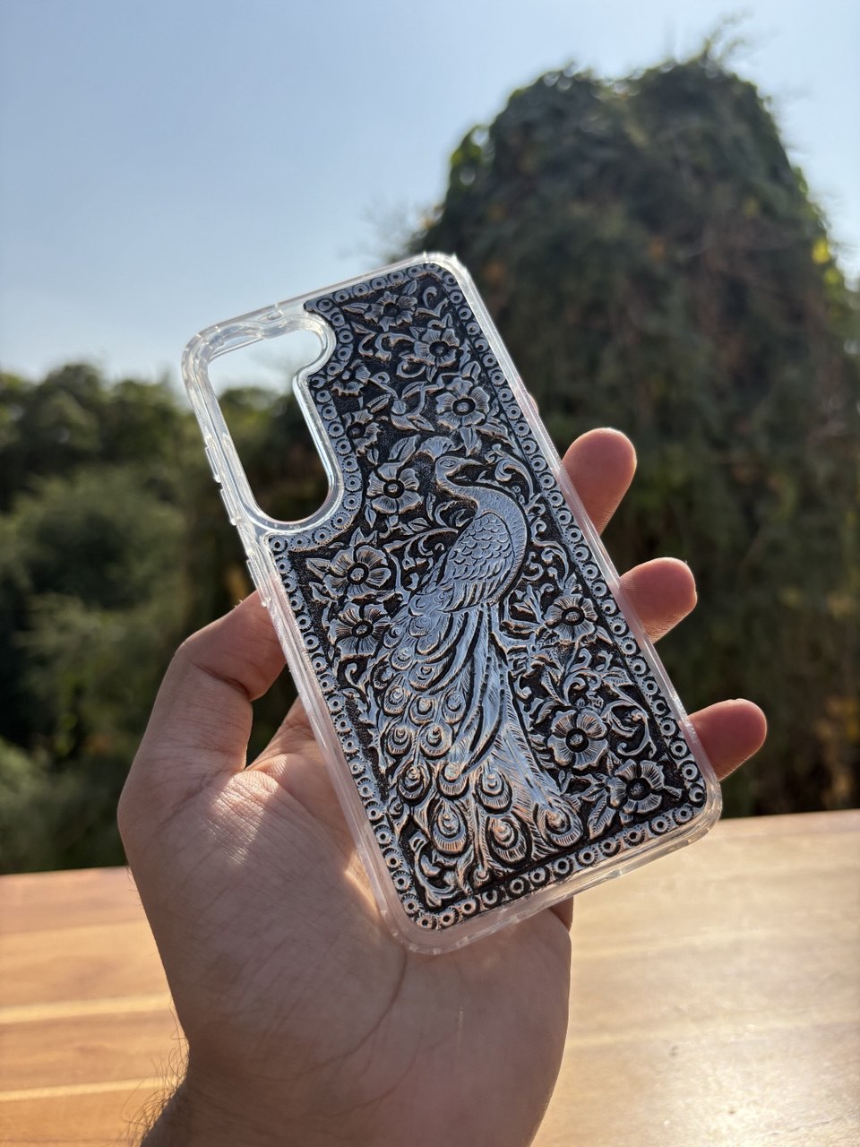 Floral Peacock Silver Mobile Cover