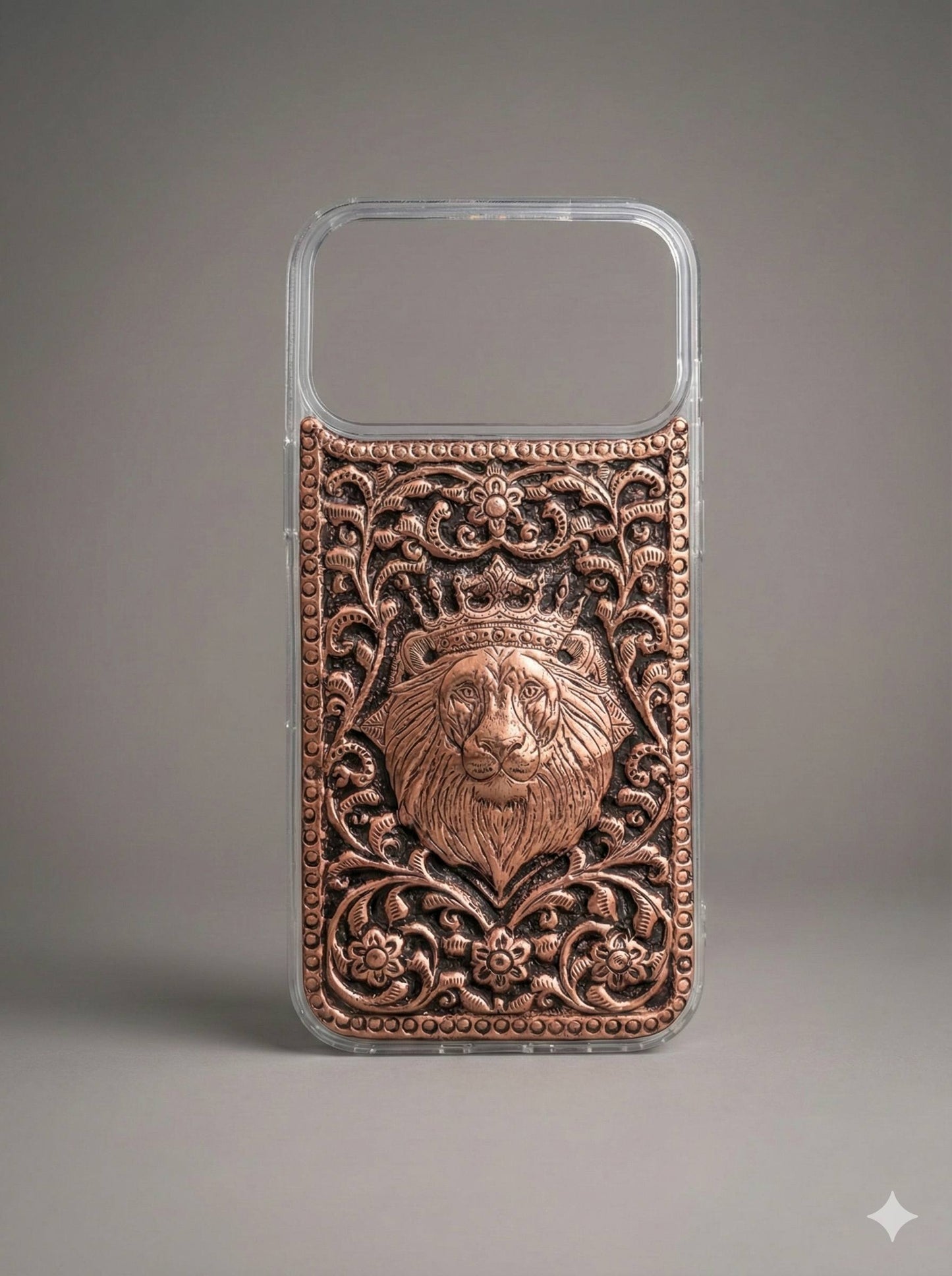 Lion Engraved Copper Mobile Cover