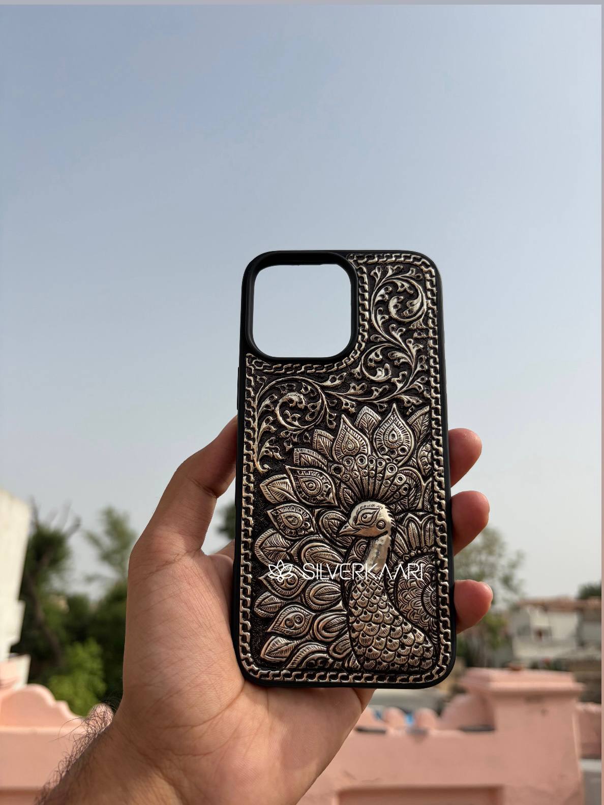 Peacock Heritage Silver Mobile Cover