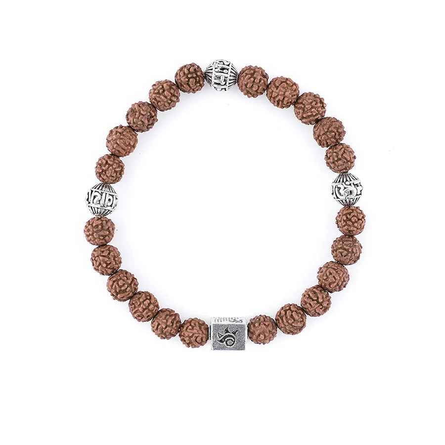 Rudraksha Bracelet with Engraved Om Namah Shivaya Silver Beads