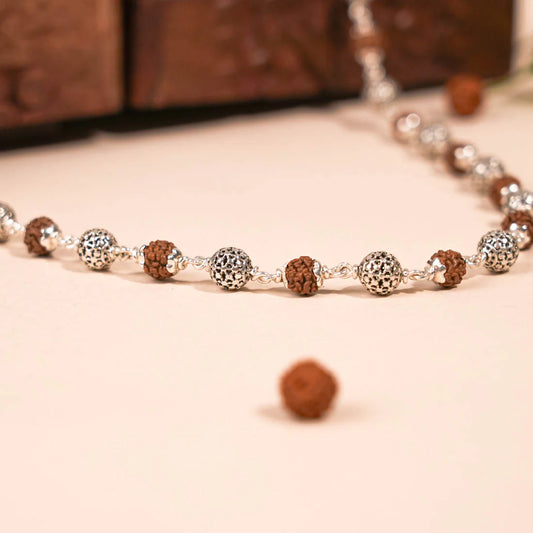 Rudraksha Silver Mala (Round Beads)