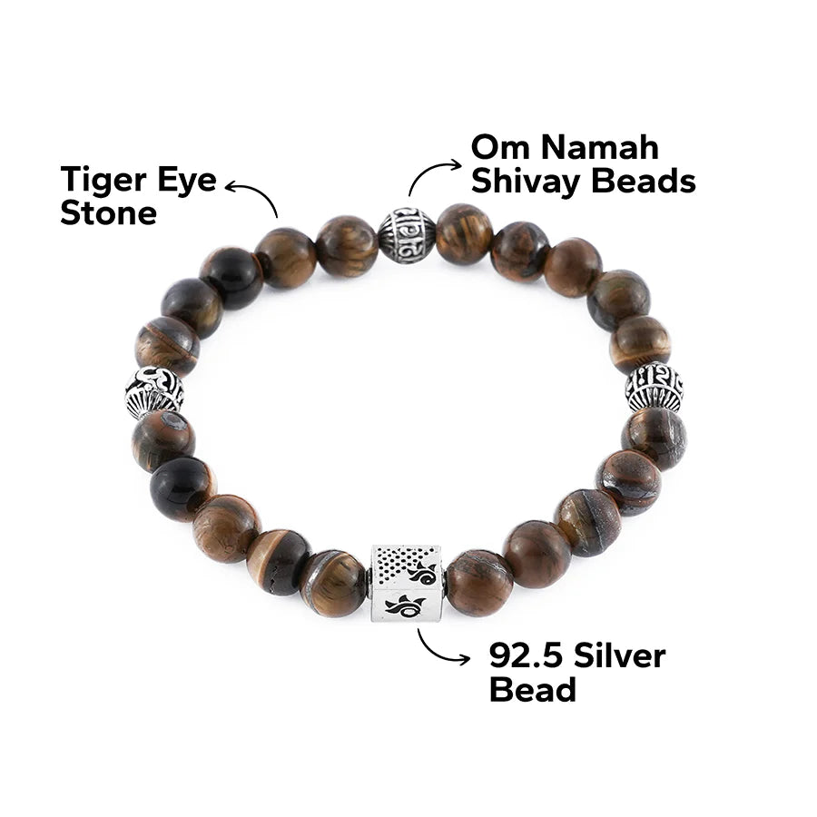 Tiger Eye Bracelet with Om Namah Shivaya Silver Beads
