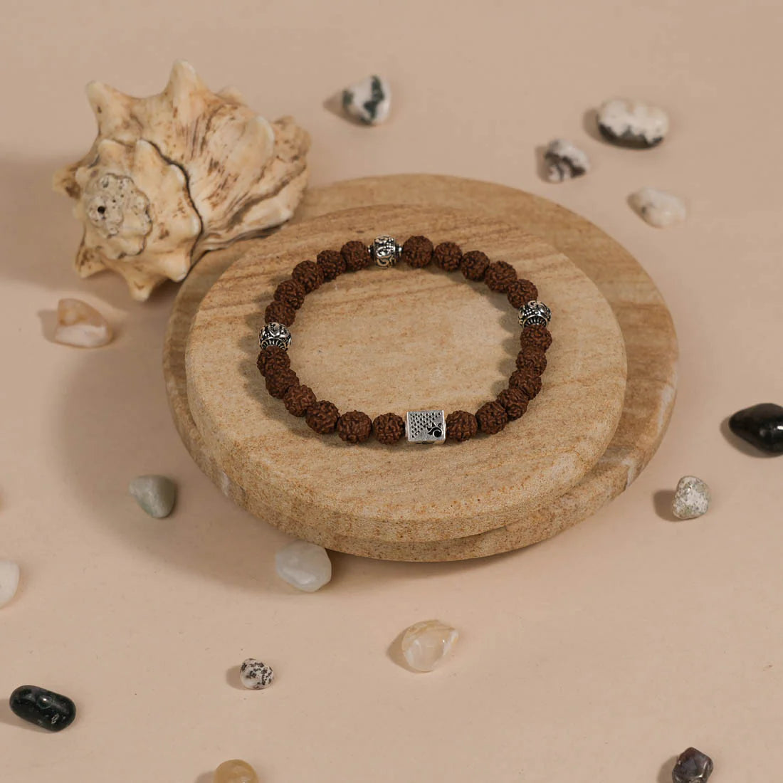 Rudraksha with Om Silver Beads Bracelet