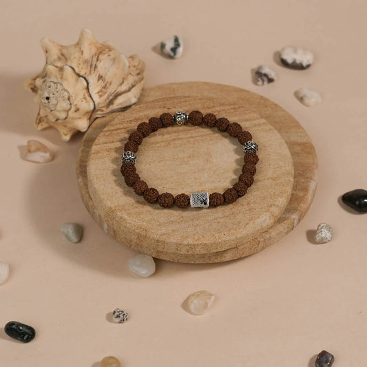 Rudraksha with Om Silver Beads Bracelet