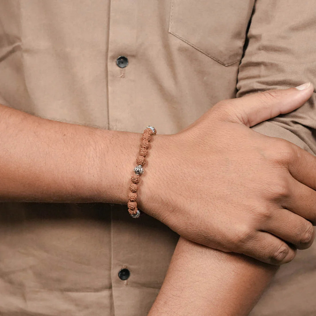 Rudraksha with Om Silver Beads Bracelet