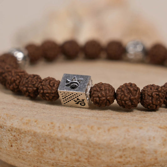 Rudraksha with Om Namah Shivay Silver Beads Bracelet