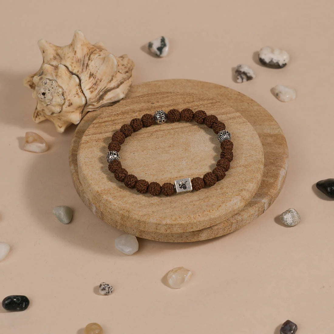 Rudraksha with Om Namah Shivay Silver Beads Bracelet