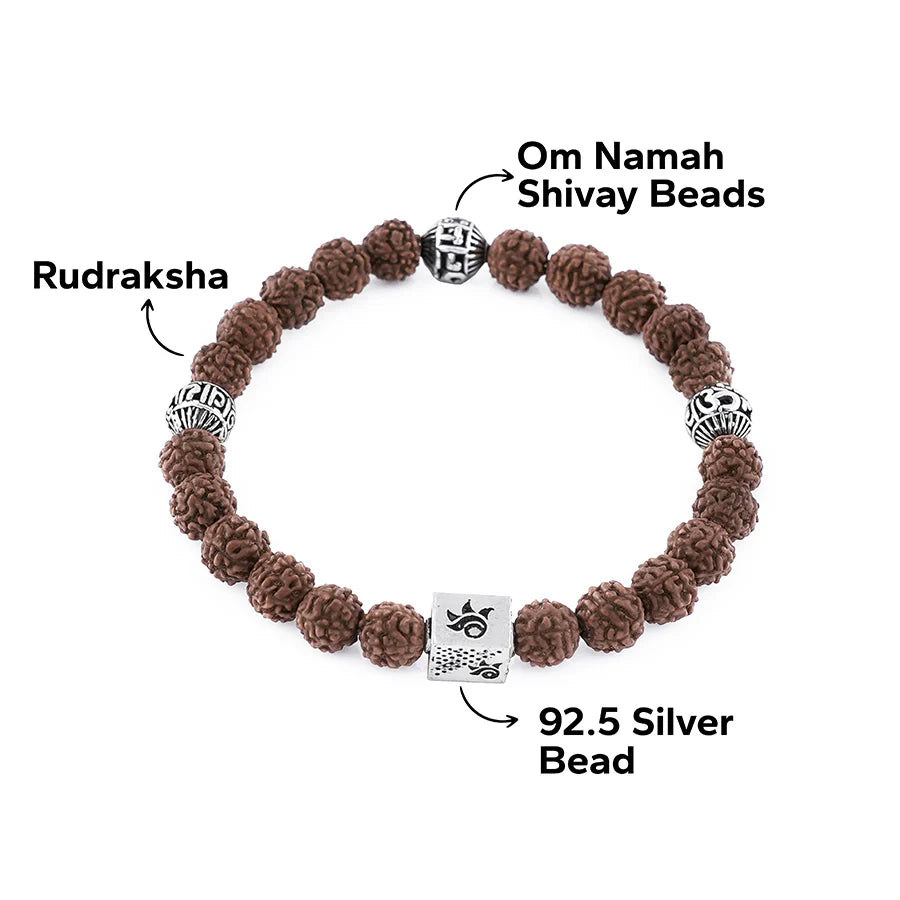 Rudraksha with Om Namah Shivay Silver Beads Bracelet
