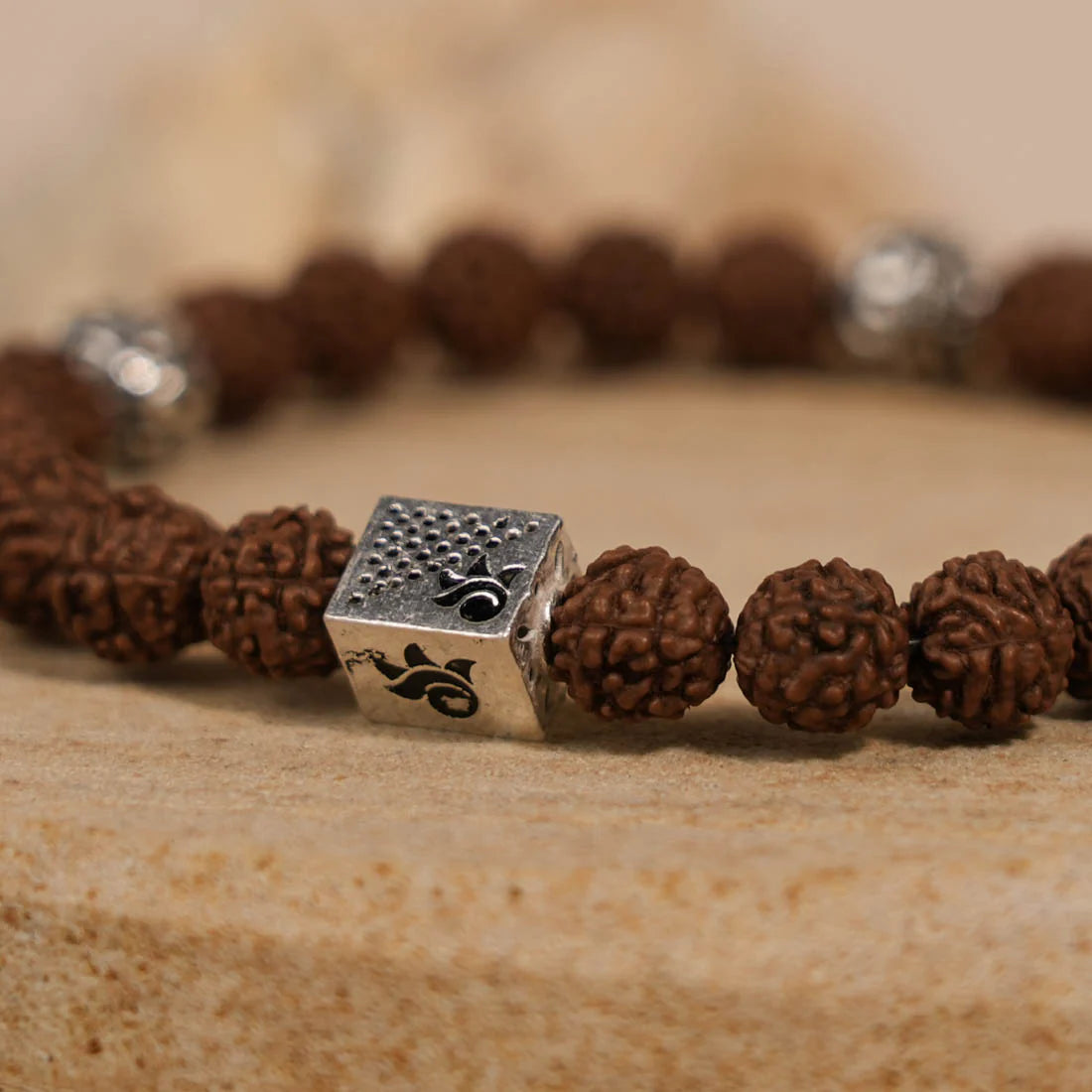 Rudraksha with Om Silver Beads Bracelet